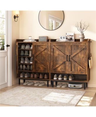 Country Style  5-Tier Shoe Cabinet with Barn-Inspired Doors Rustic Brown