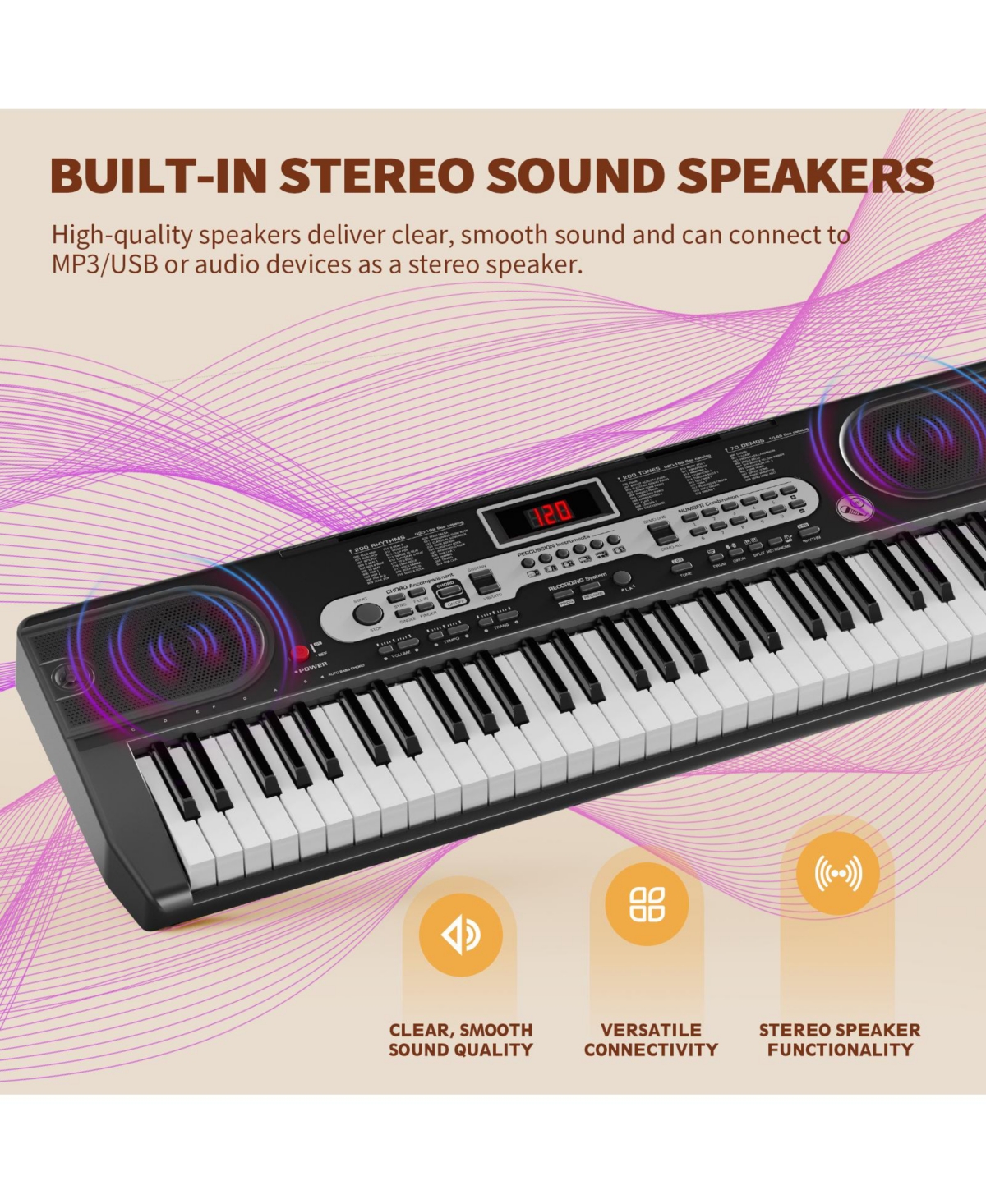 Sugift 61-Key Electric Keyboard Piano with Lcd Display, Bench and Stand