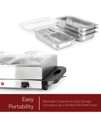 Buffet Server & Food Warmer With 4 Removable Sectional Trays , Heated Warming Tray and Removable Tray Frame
