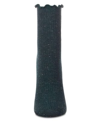 Women's Ribbed Cotton Blend Lettuce Edge Embroidered Owl Crew Sock