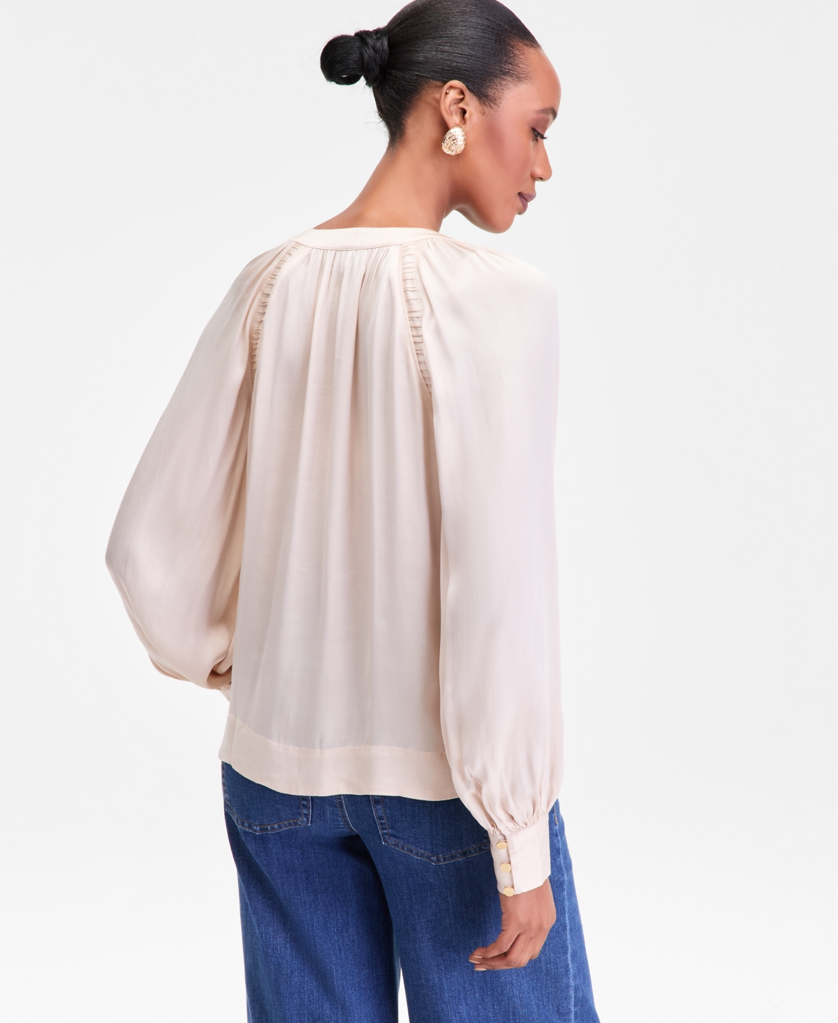 I.n.c. International Concepts Women's Tie-Neck Puff-Sleeve Blouse, Macy's Exclusive