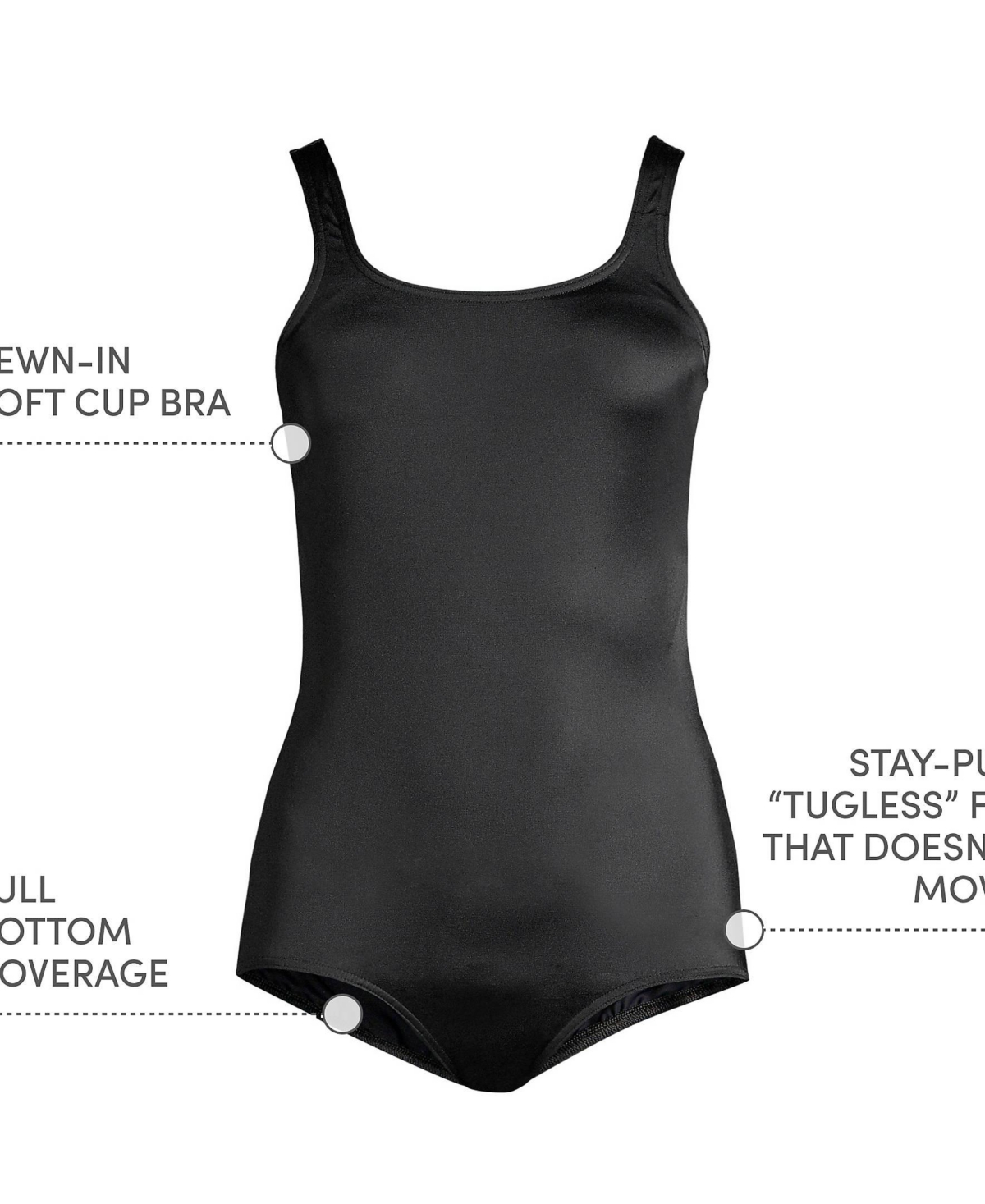 Lands' End Women's Tugless Low Leg One Piece Swimsuit