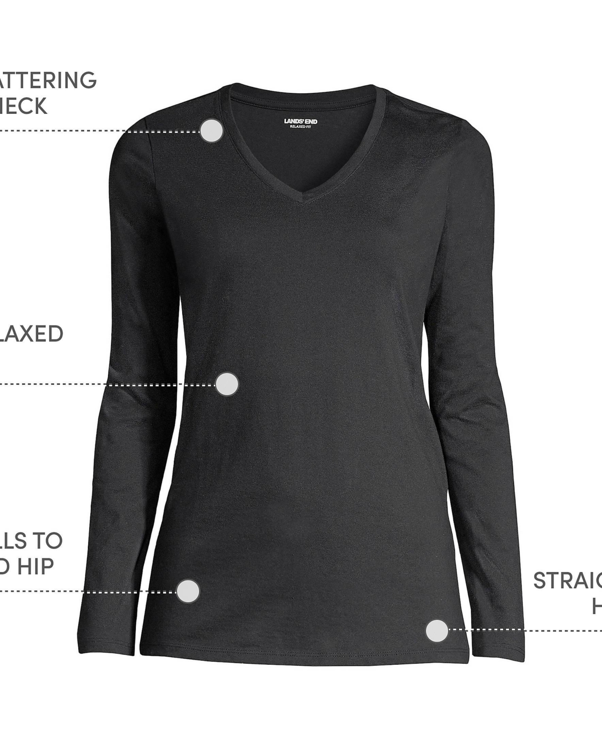 Lands' End Women's Relaxed Supima Cotton Long Sleeve V-Neck T-Shirt
