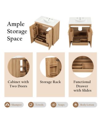 30" Bathroom Vanity with Sink Combo, Multi-Functional Cabinet with Doors and Drawer, MDF Board