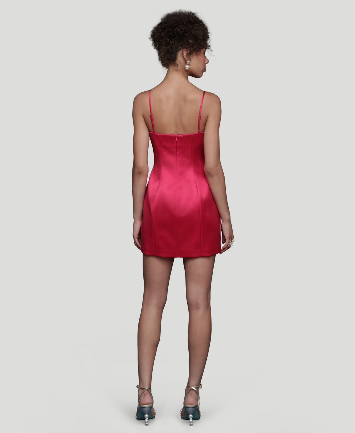 Avec Les Filles Sweetheart Neck Structured Satin Minidress In Red