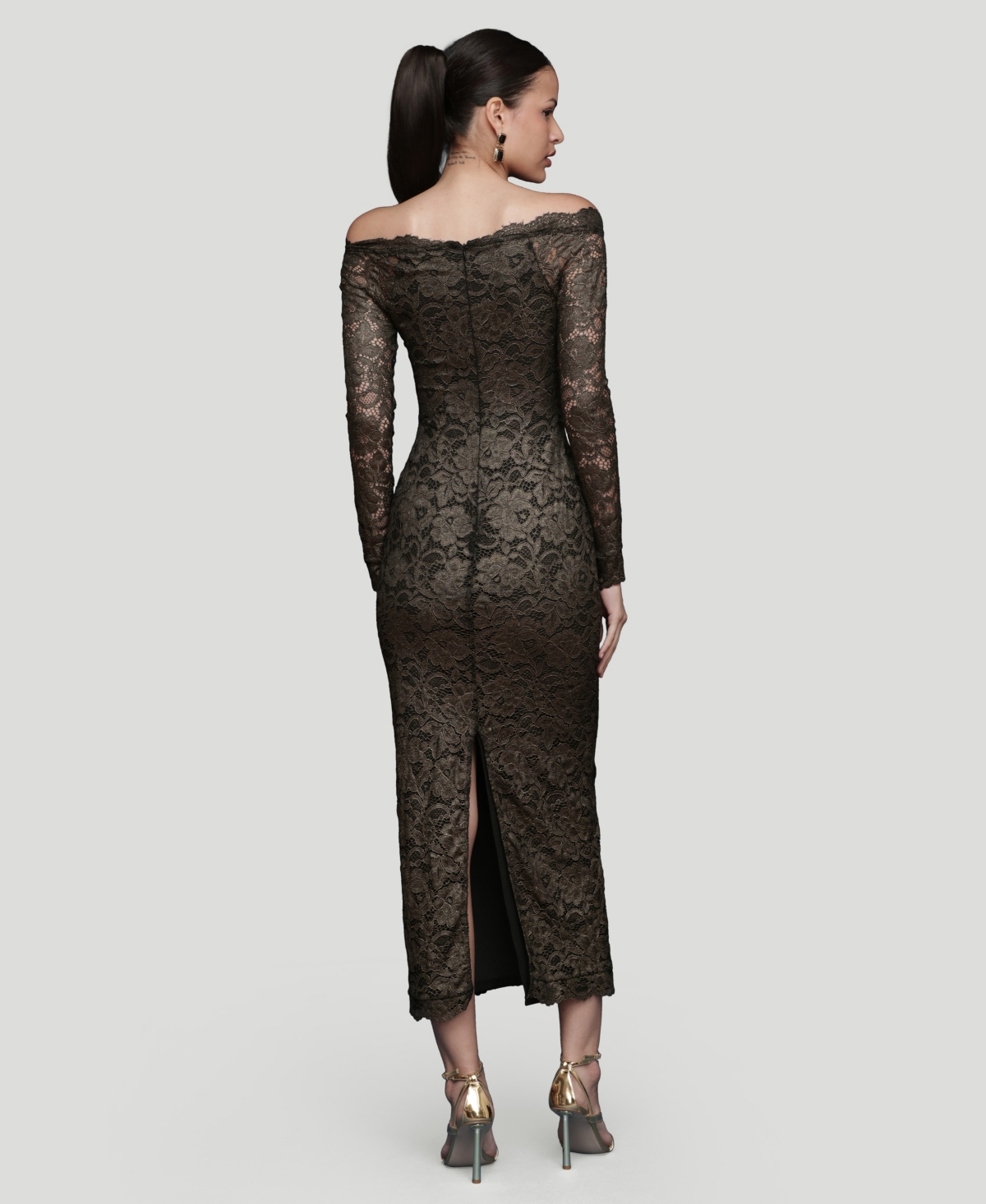 Avec Les Filles Women's Off-the-shoulder Stretch Midi Dress In Brown