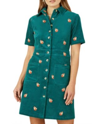 Women's Fox Embroidered Cord Shirt Dress