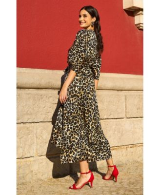 Women's Leopard Print Kimono Sleeve Wrap Dress