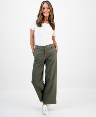 Petite Mid-Rise Dobby Twill Wide-Leg Pants, Exclusively at Macy's