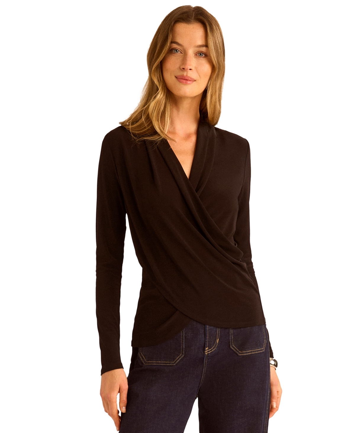 Vince Camuto Women's Long-sleeve Faux-wrap Top In Brown
