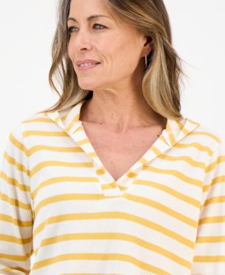 Petite Striped Waffle-Knit Pullover Hoodie, Macy's Exclusive
