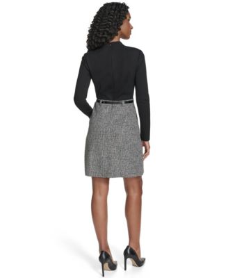 Women's Mock Neck Long Sleeve Twofer Dress