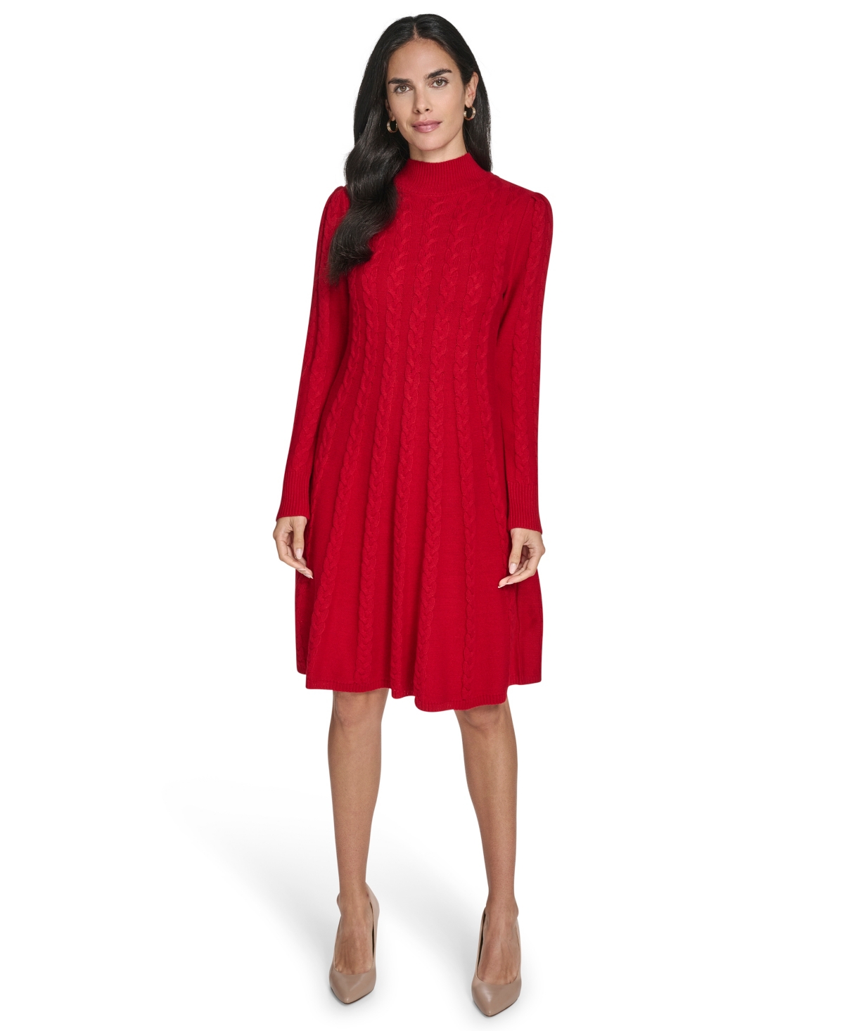 Jessica Howard Petite Cable Sweater Mock Neck Fit & Flare Dress