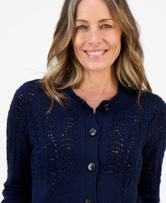 Petite Pointelle-Knit Crewneck Cardigan, Macy's Exclusive