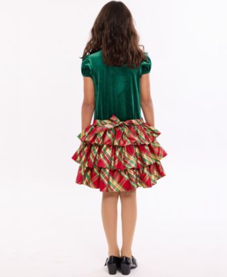 Girls' 7-16 Short Sleeve Tiered Plaid Dress