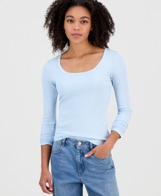 Juniors' Basic Soft Rib Long-Sleeve Top