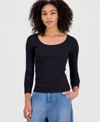 Juniors' Basic Soft Rib Long-Sleeve Top
