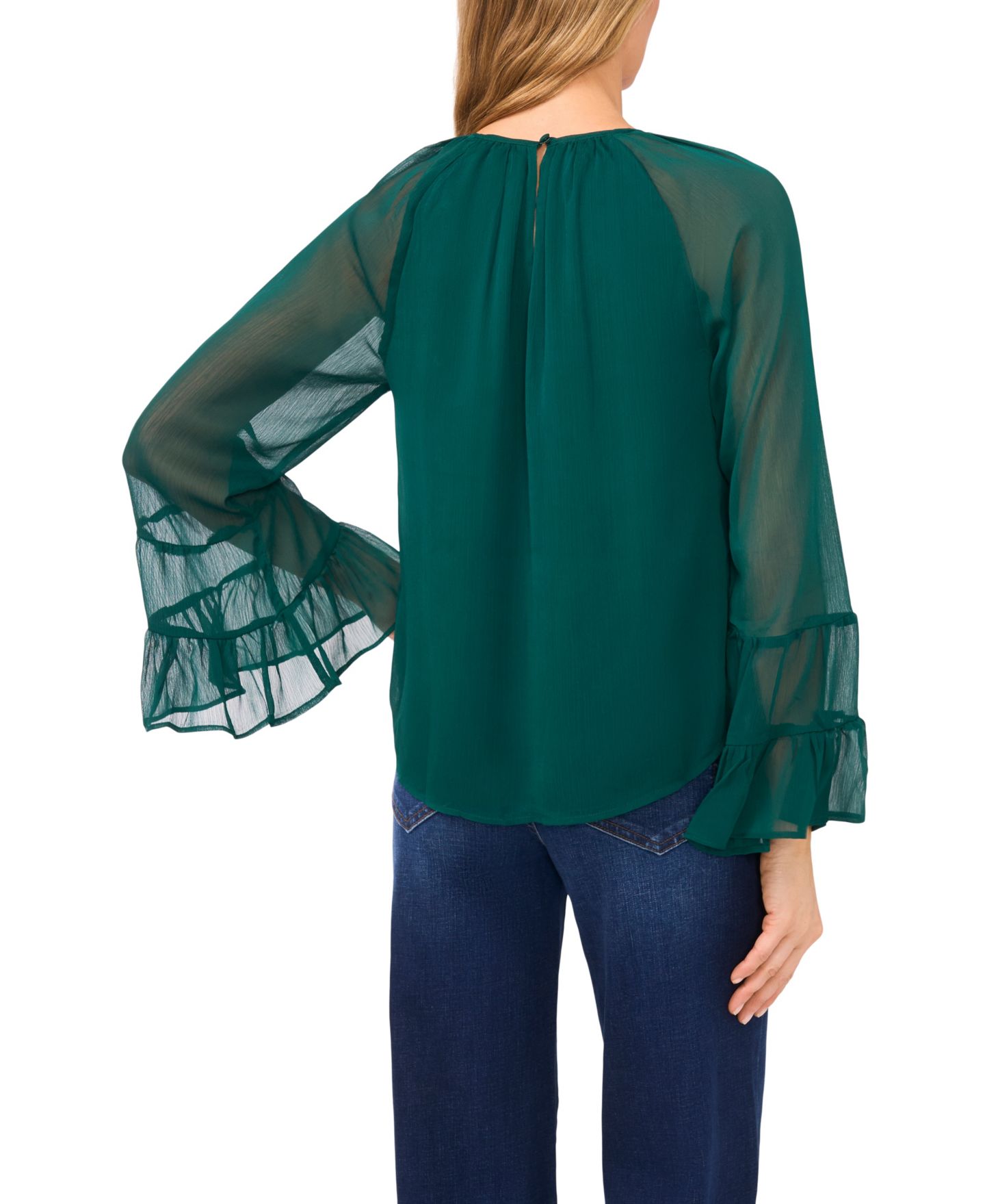 Женский топ CeCe Tiered Flowy Long Sleeve, цвет: Тёмный тёмно-зелёный — фото 3