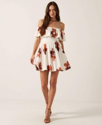 Women's Floral Off-Shoulder Ruffled Bodice Mini Dress