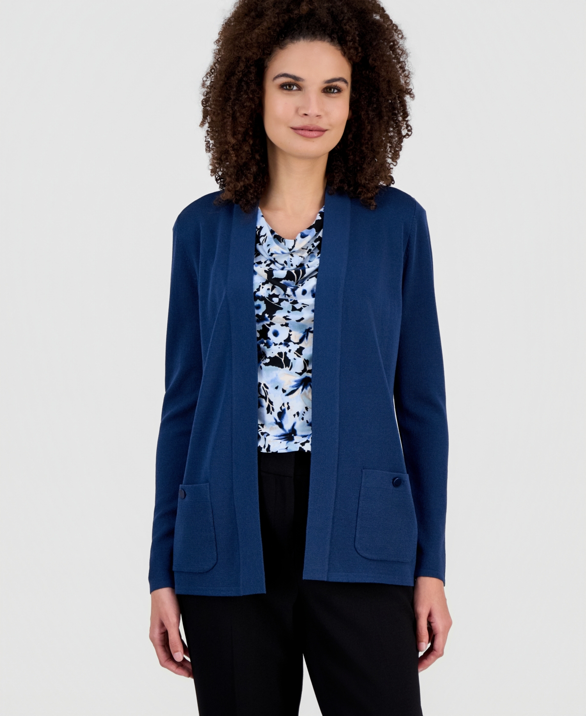 Anne Klein Women's Malibu Fine Rib Open-front Cardigan In Blue