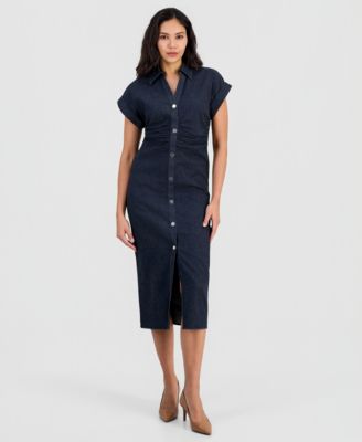 Anne Klein - Women's Collared Button-Front Midi Dress