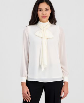 Anne Klein - Women's Long-Sleeve Tie-Neck Blouse