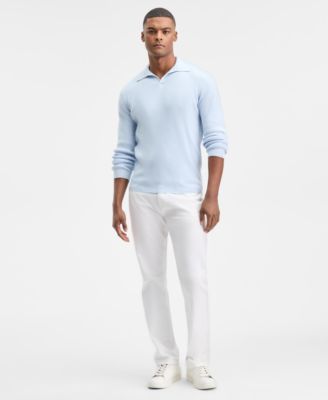 Men's Long Sleeve Ribbed Johnny Collar Polo Sweater, Macy's Exclusive