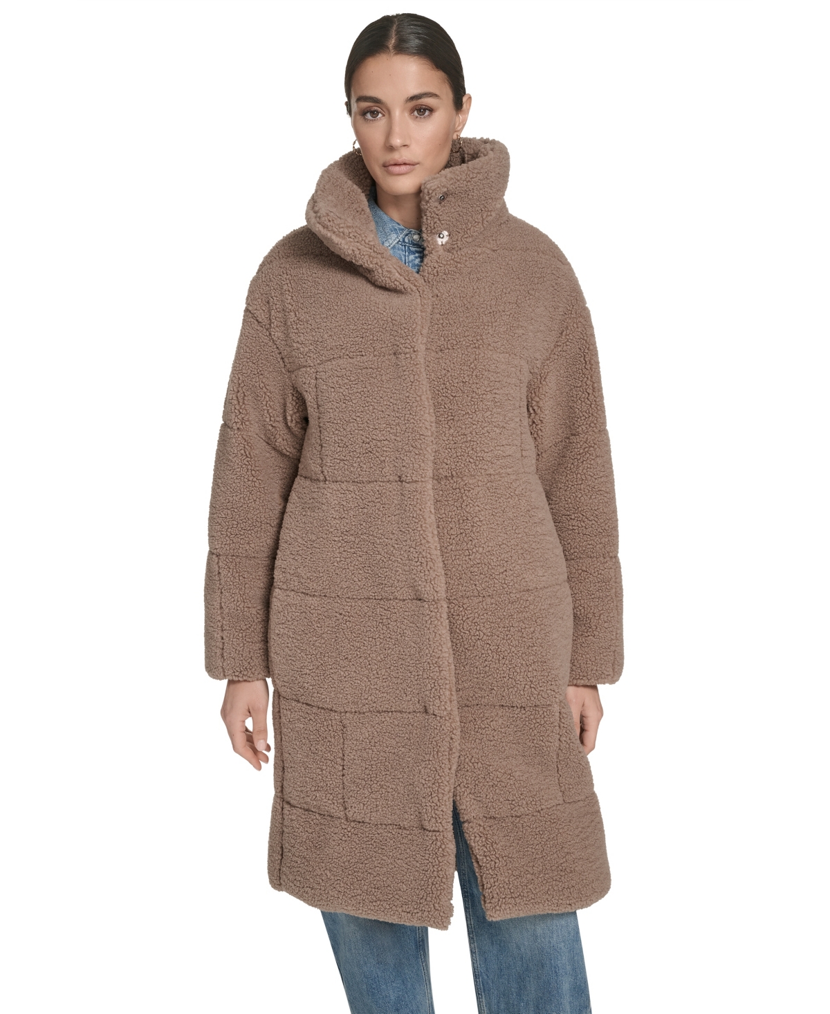 Levi's Women's Regular Sherpa Snap-closure Teddy Coat In Brown