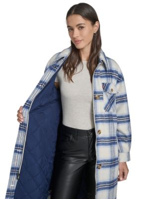 Women's Regular Long Wool Blend Plaid Coat