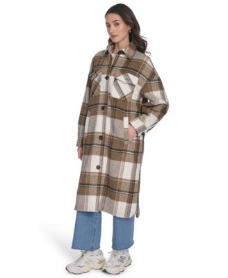Women's Regular Long Wool Blend Plaid Coat
