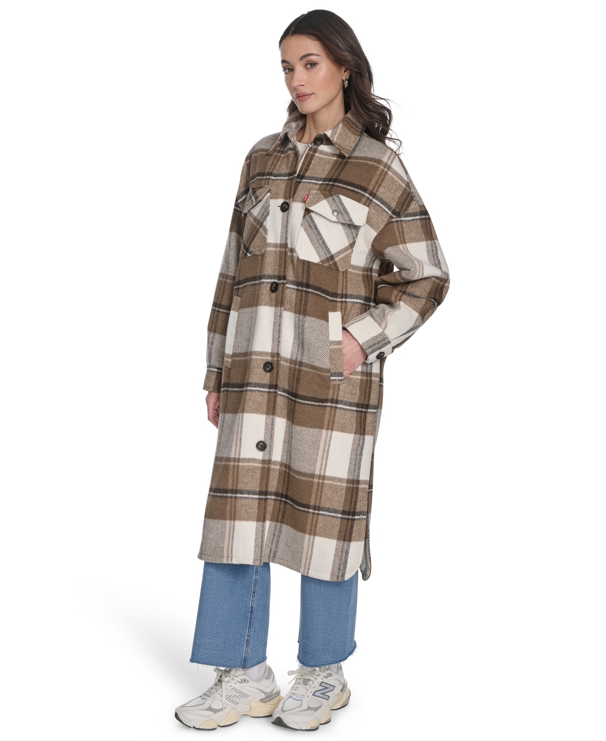 Levi's Women's Regular Long Wool Blend Plaid Coat In Multi
