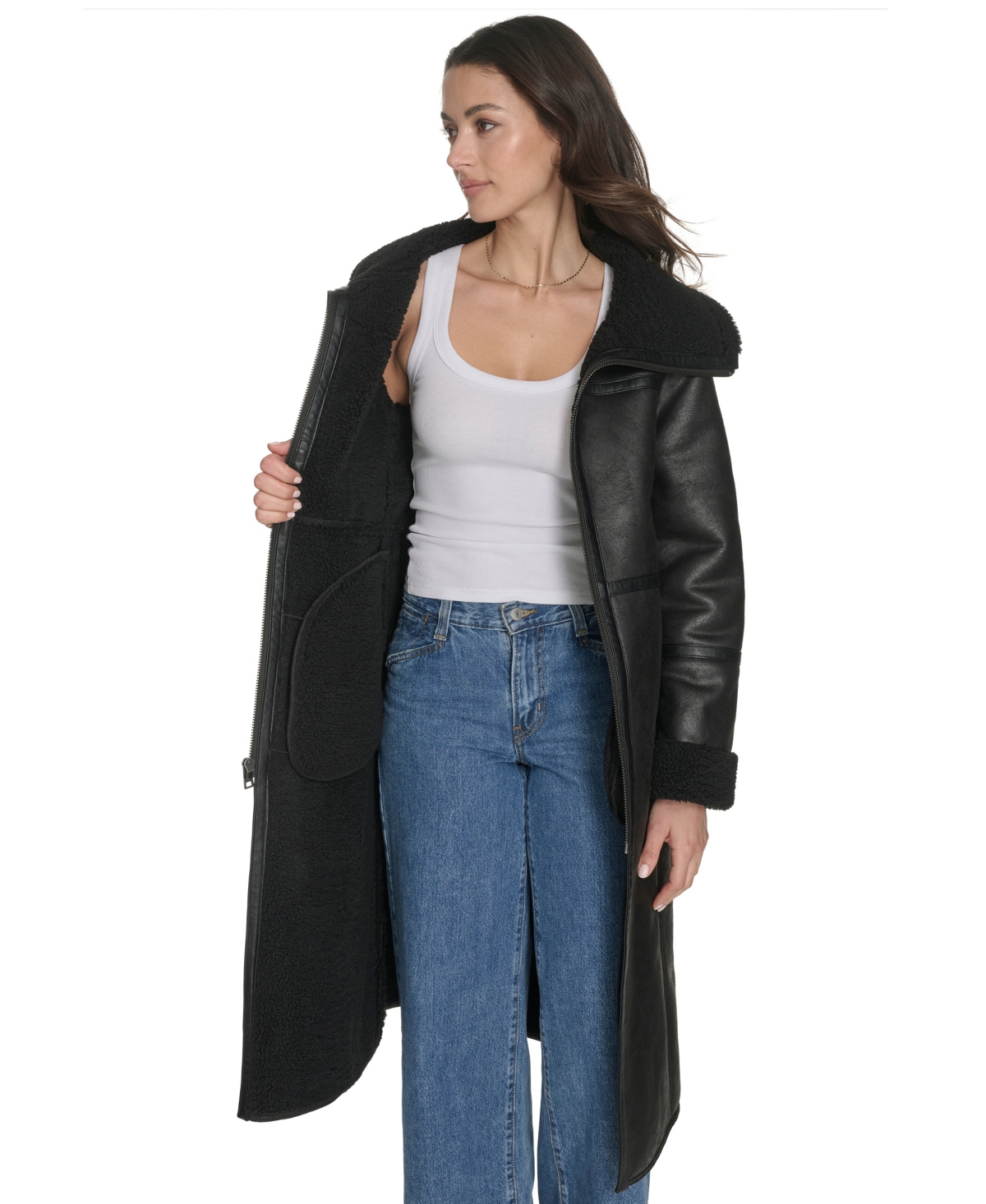 Levi's Women's Regular Long Faux Shearling Coat In Black