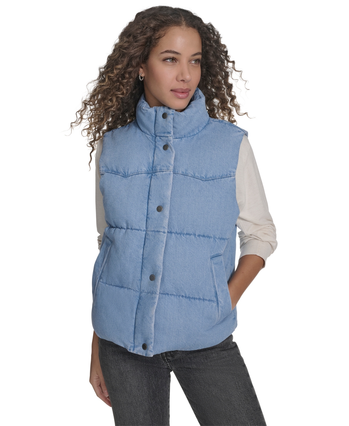 Levi's Women's Regular Western Stand Collar Puffer Vest Jacket In Blue