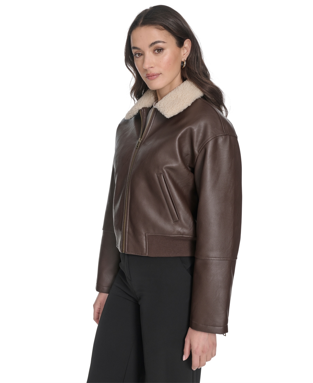 Levi's Faux Leather Bomber Jacket With Sherpa Collar In Brown