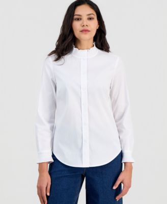 Anne Klein - Women's Pleated-Trim Button-Down Shirt
