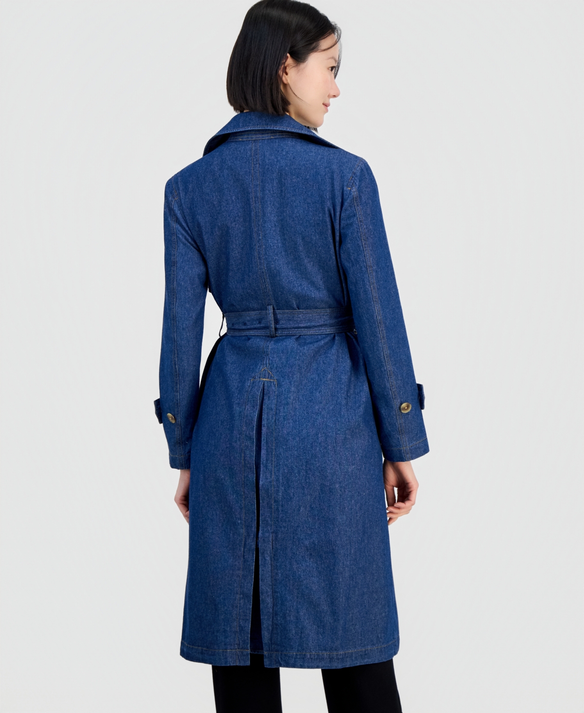 Anne Klein Women's Double-Breasted Cotton Denim Trench Coat