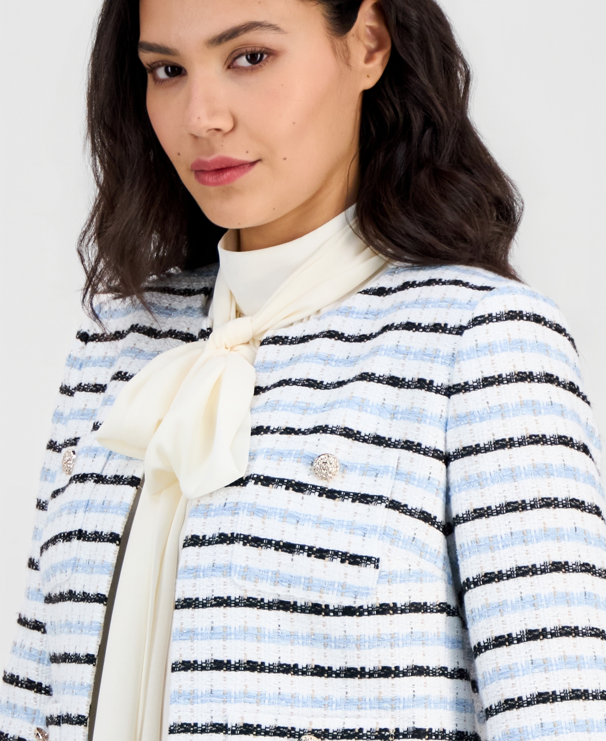 Anne Klein Women's Tweed Kissing-Front Cropped Jacket