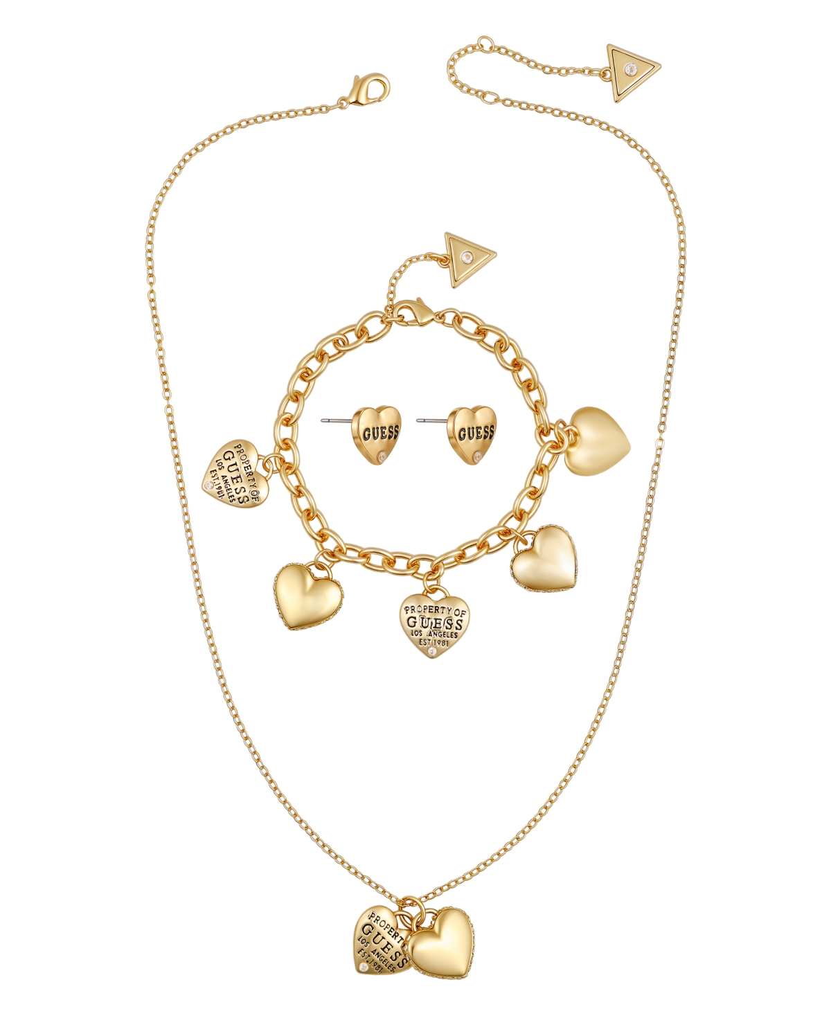 Guess 3-pc. Cubic Zirconia Gold-tone Necklace, Stud Earrings, And Bracelet Set In Multi