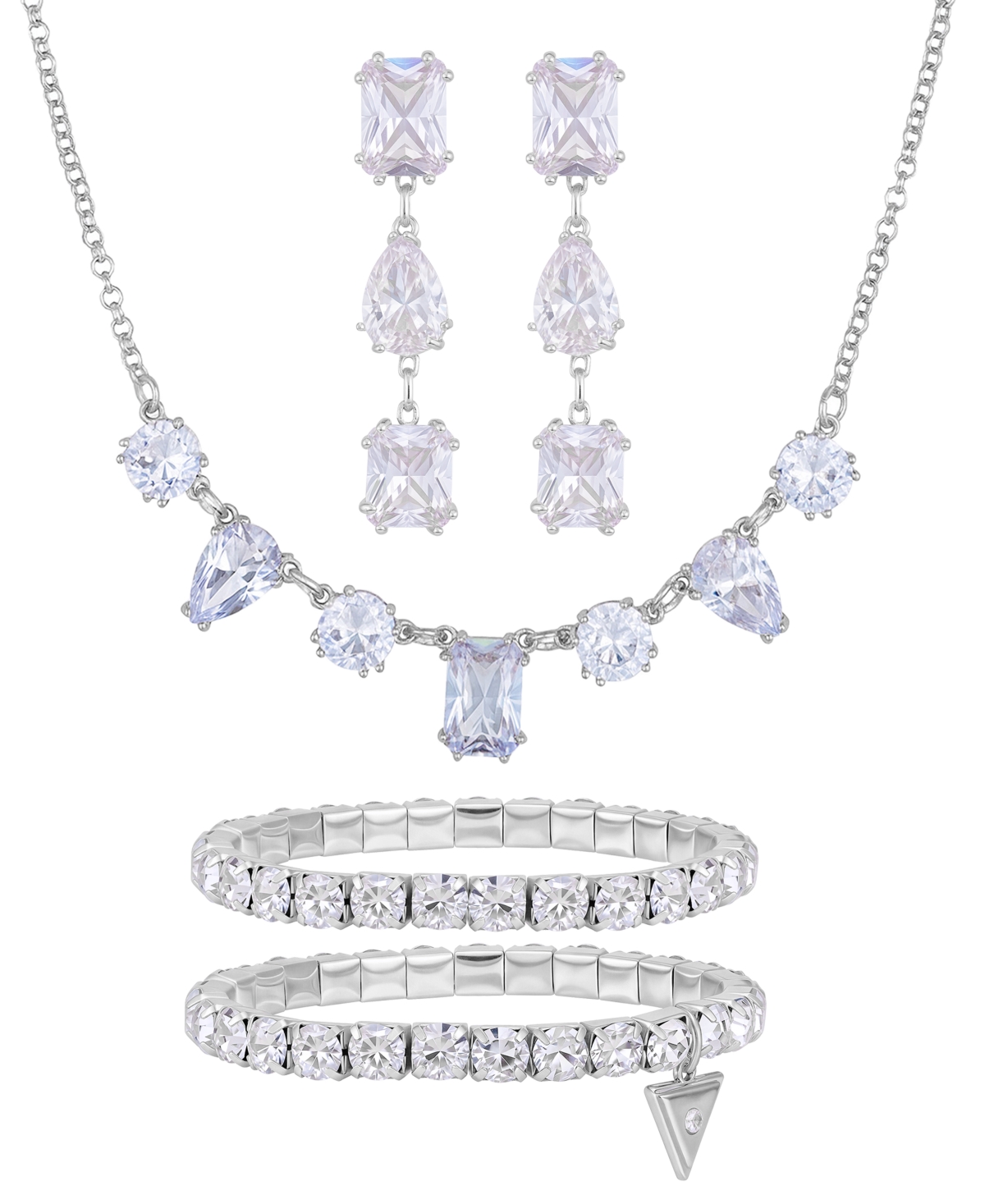 Guess 3-pc. Cubic Zirconia Gold-tone Necklace, Earrings, And Bracelet Gift Set In Silver