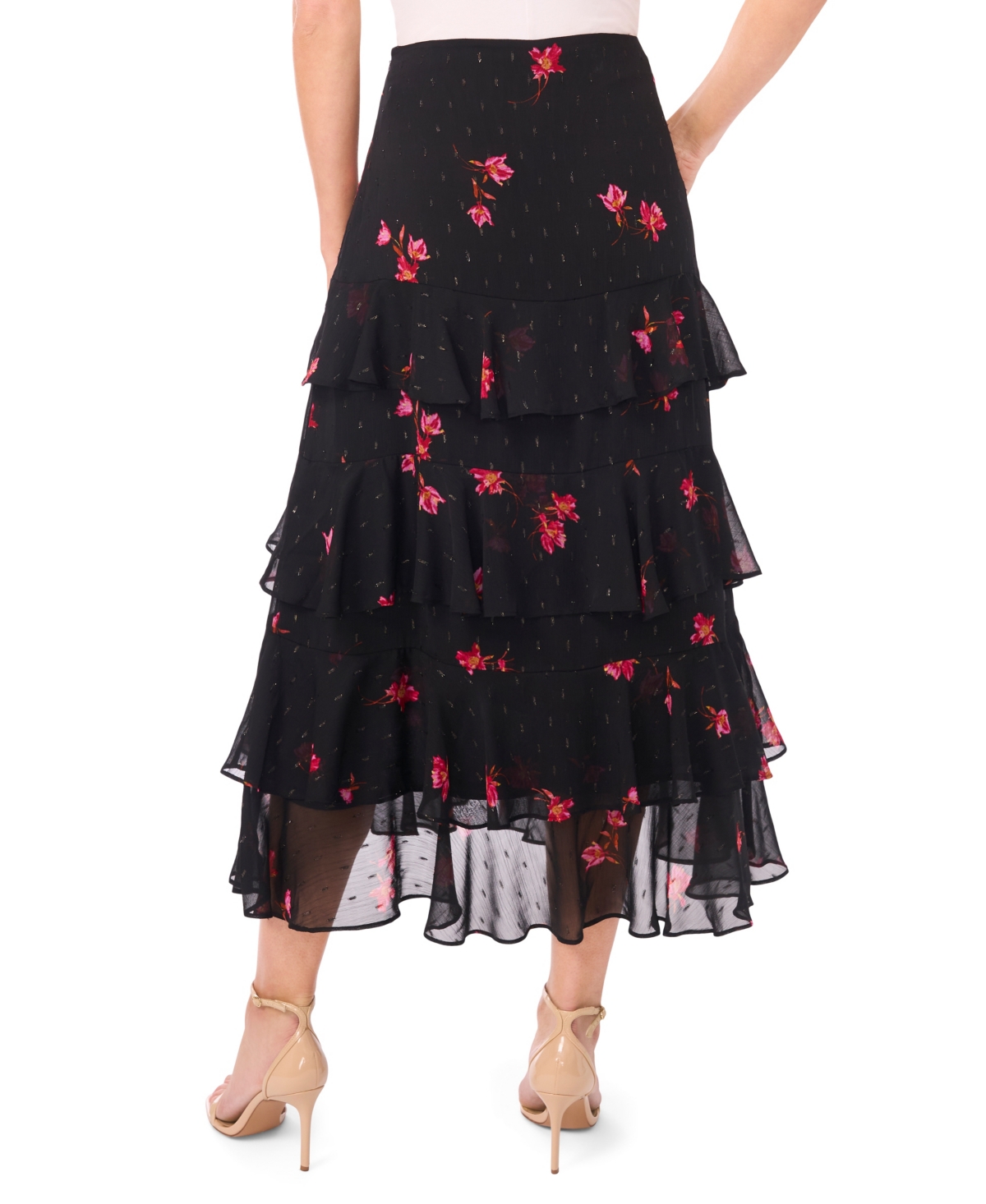 Cece Tiered Ruffle Flounce Midi Skirt In Black