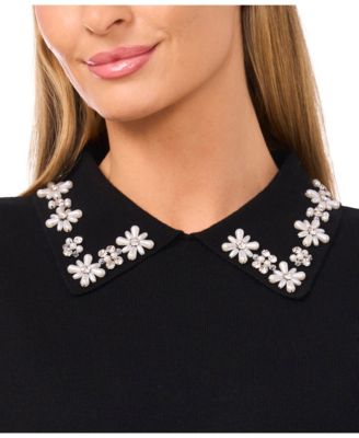 Women's Collared Neck Embellished Polo Sweater