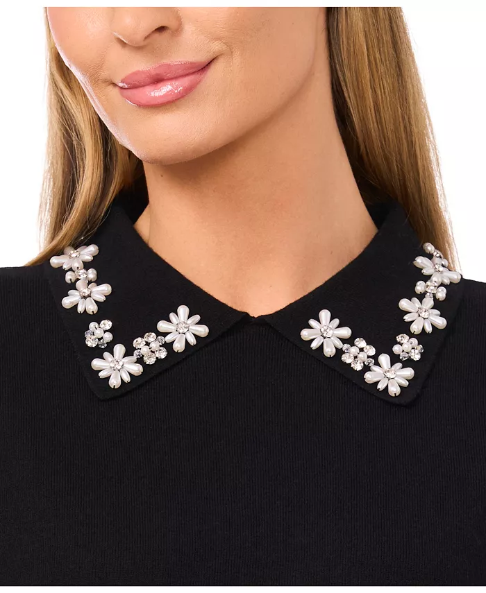 Women's Collared Neck Embellished Polo Sweater - thumbnail 5