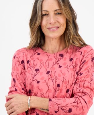 Petite Floral-Print Crewneck Sweater, Macy's Exclusive