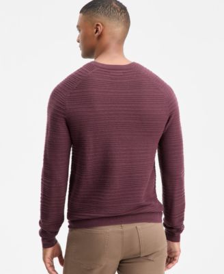 Men's Long-Sleeve Merino Exposed Raglan Textured Crewneck Sweater, Macy's Exclusive