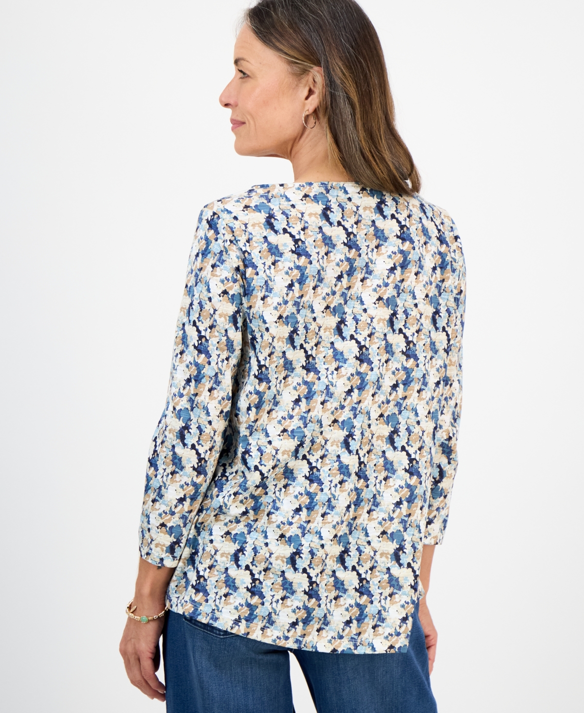 Style & Co Petite Pintuck-Pleat 3/4-Sleeve Top, Macy's Exclusive