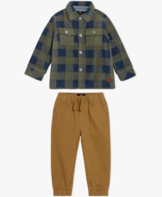 7 For All Mankind - Baby Boys 2-Piece Long Sleeve Shirt and Denim Cargos Set