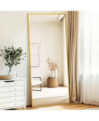 Full Length Mirror  71"x26" Oversized Floor Mirror with Stand  Hanging Mounted Mirrors for Living Room Cloakroom Gold Rect Style