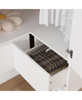 1Pc Wood 2-Drawer & 2-Hold Bar, L-Shaped Corner Wardrobe Armoire