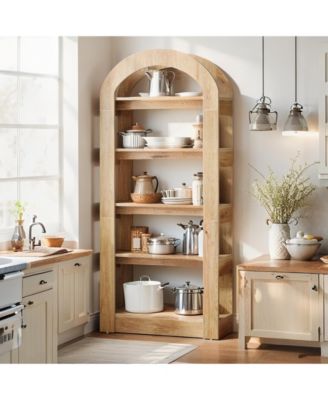 5-Tier Kitchen Pantry Cabinet, Tall Freestanding Pantry Organizer with Arch Design, Wooden Storage Shelf