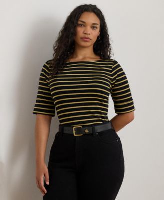 Lauren Ralph Lauren - Plus Size Metallic Striped Boat Neck T-Shirt